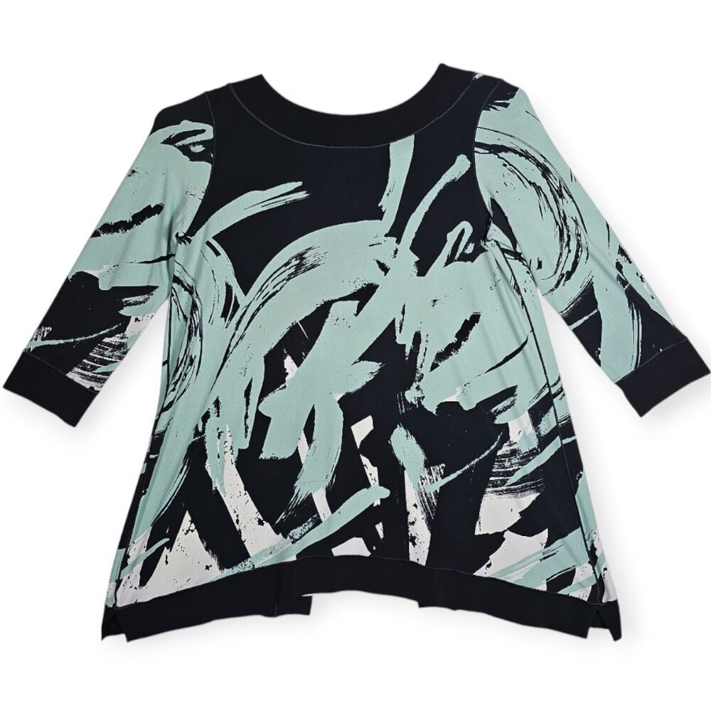 Eva Varro Abstract Brushstroke Tunic - Women's S - Open Back Teal and Black